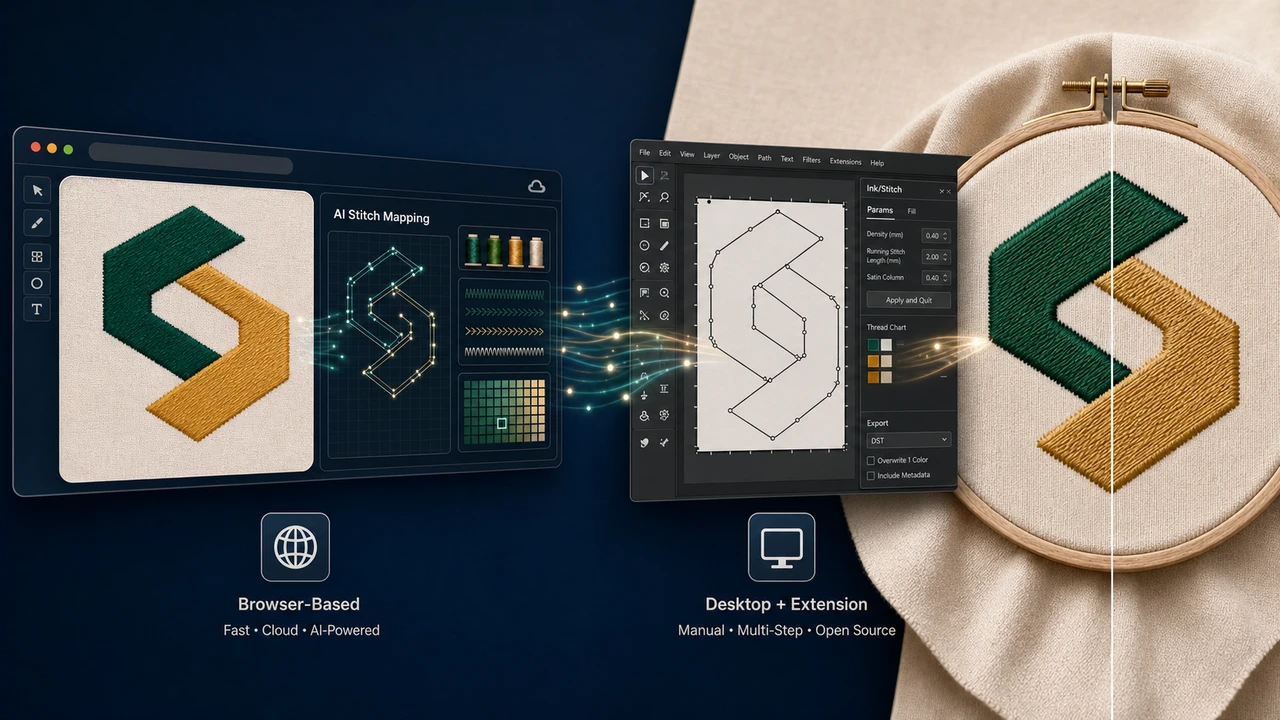 Ink/Stitch alternative — StitchPilot.ai StitchPilot.ai vs Ink/Stitch comparison